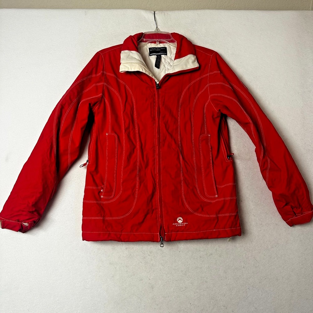 American Eagle AE77 Performance Red Ski Jacket sz Small Full Zip Quilted Lining
